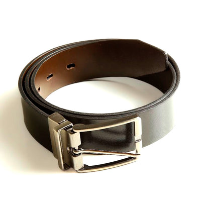 CINTO SOCIAL COURO NATURAL DUPLA FACE FIVELA REVERSÍVEL 35 MM PRETO/CAFÉ